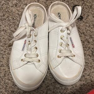 Superga White and Gold Lace-Up Sneakers